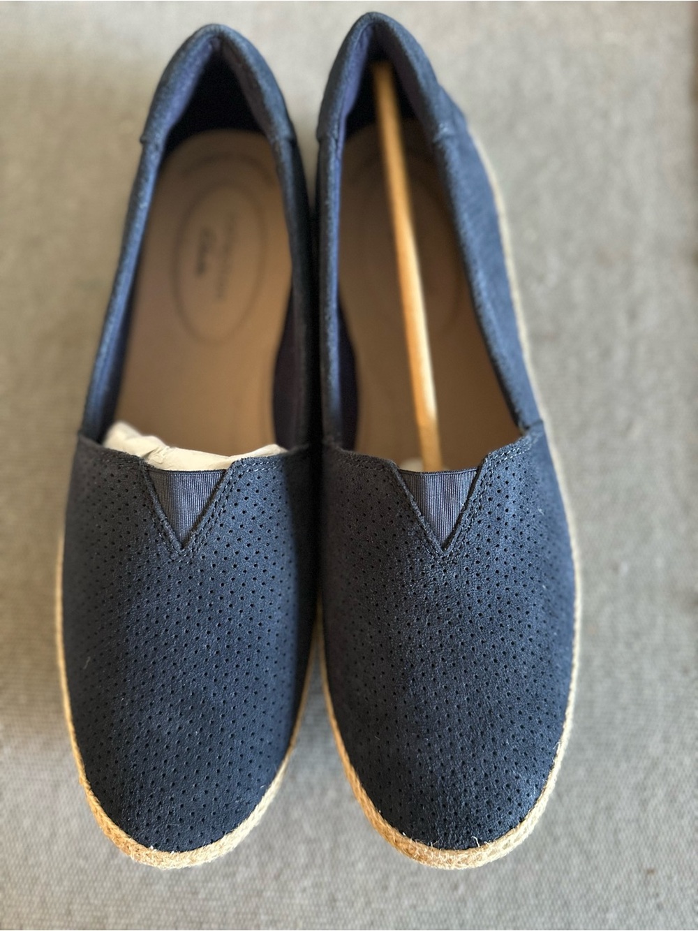 Clarks Navy Perforated Espadrille Slip-On Flats